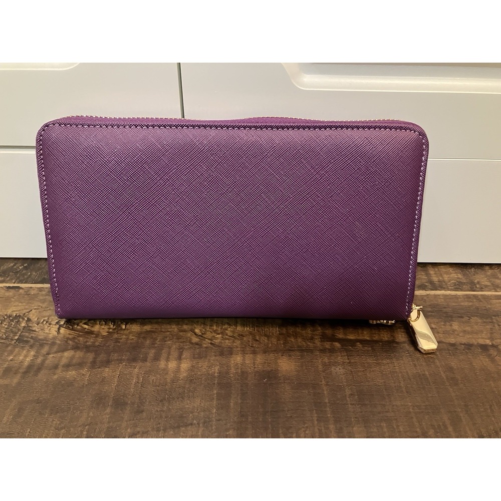 Chelmon Purple Zip Around Wallet Clutch Wristlet Gold Tone Hardware New